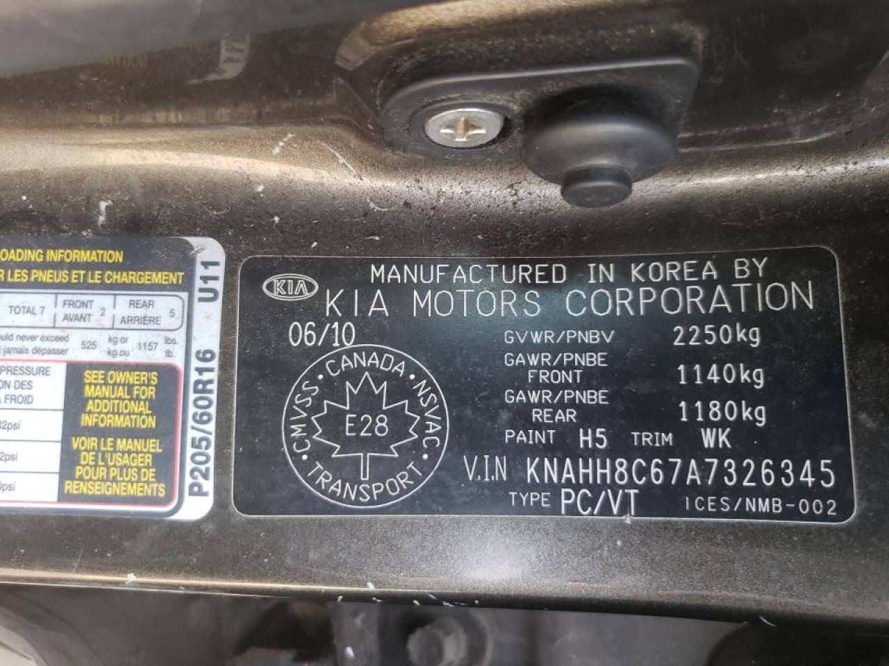 Photo 10 from auction – 2010 KIA RONDO EX with VIN KNAHH8C67A7326345