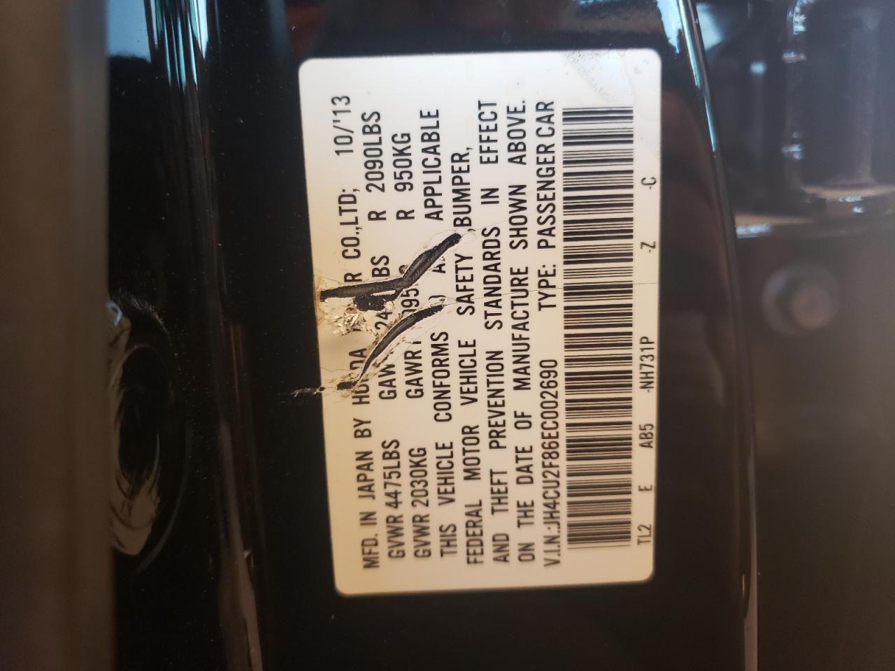 Photo 10 from auction – 2014 ACURA TSX SE with VIN JH4CU2F86EC002690