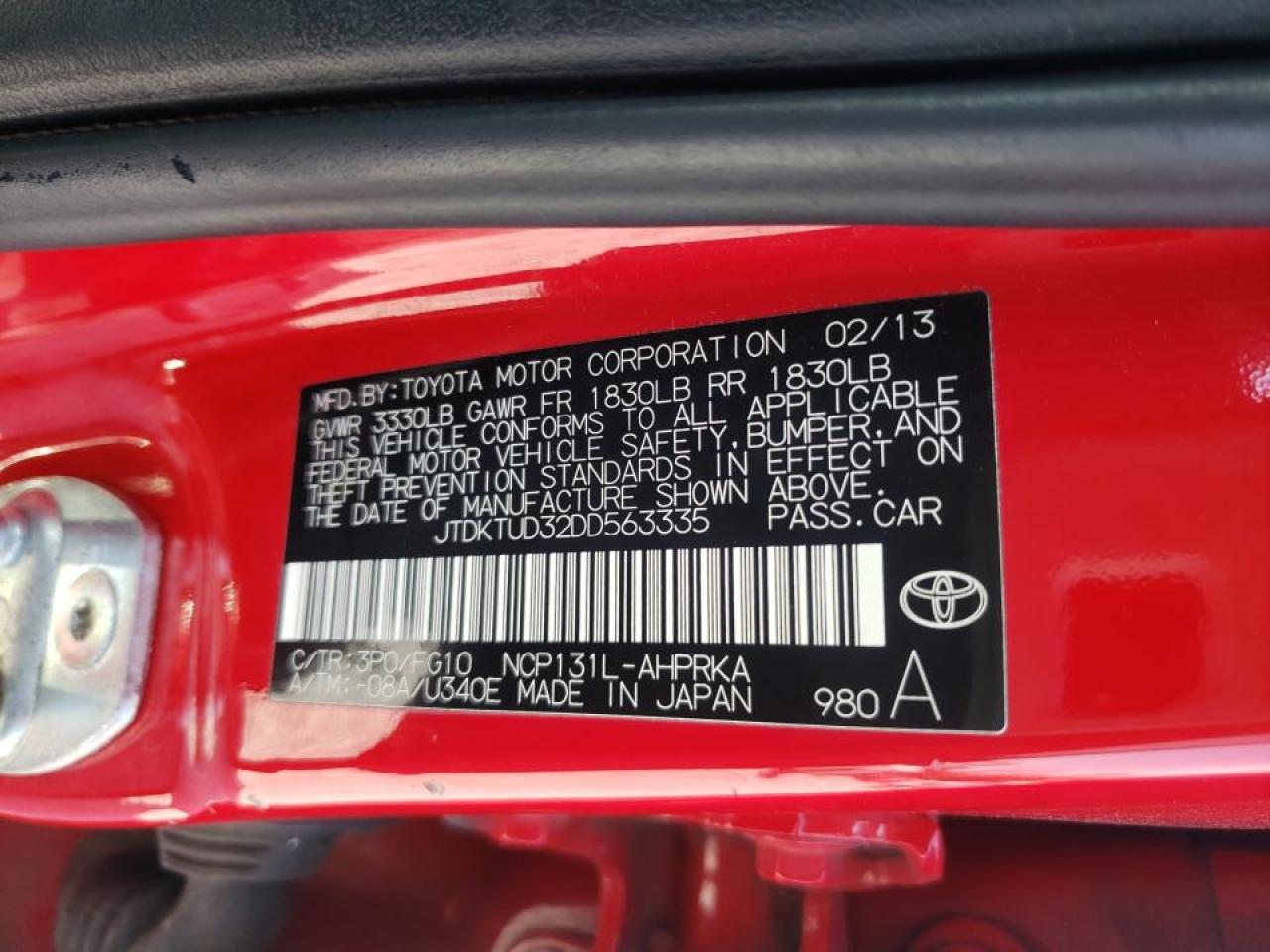 Photo 10 from auction – 2013 TOYOTA YARIS with VIN JTDKTUD32DD563335