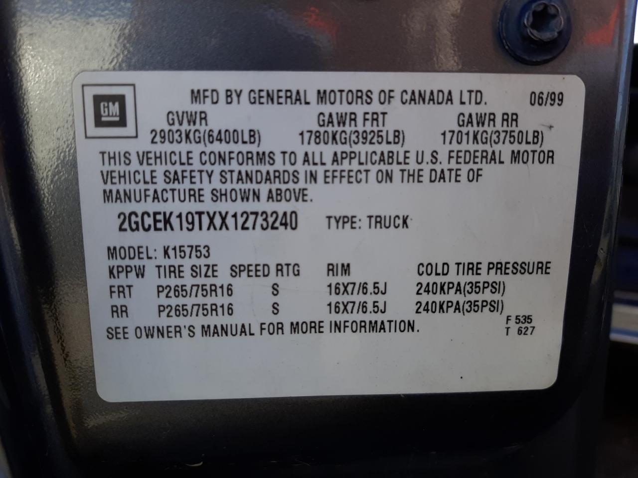 Photo 10 from auction – 1999 CHEVROLET SILVERADO with VIN 2GCEK19TXX1273240