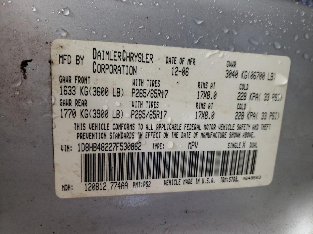 Photo 10 from auction – 2007 DODGE DURANGO with VIN 1D8HB48227F530862