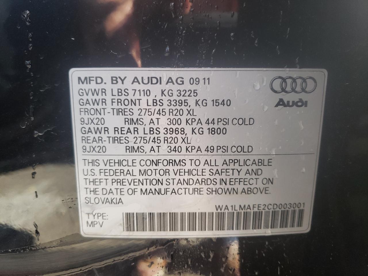 Photo 10 from auction – 2012 AUDI Q7 PREMIUM with VIN WA1LMAFE2CD003001