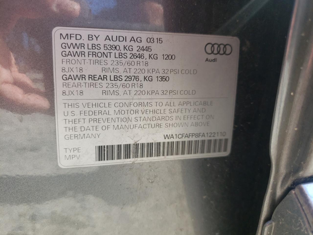 Photo 20 from auction – 2015 AUDI Q5 PREMIUM with VIN WA1CFAFP8FA122110