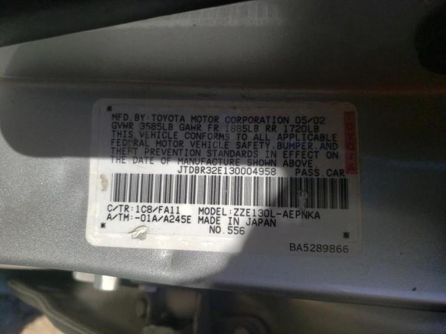 Photo 10 from auction – 2003 TOYOTA COROLLA CE with VIN JTDBR32E130004958