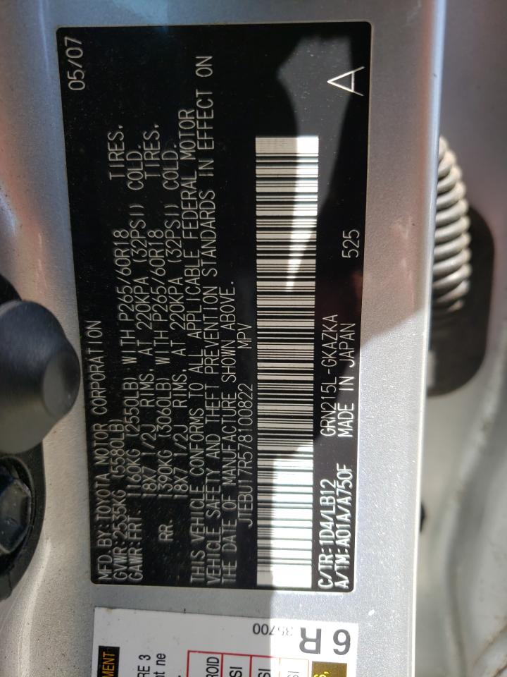 Photo 10 from auction – 2007 TOYOTA 4 RUNNER L with VIN JTEBU17R578100822