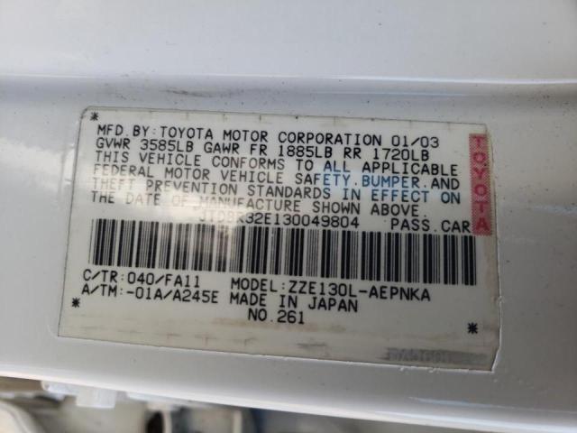 Photo 10 from auction – 2003 TOYOTA COROLLA CE with VIN JTDBR32E130049804