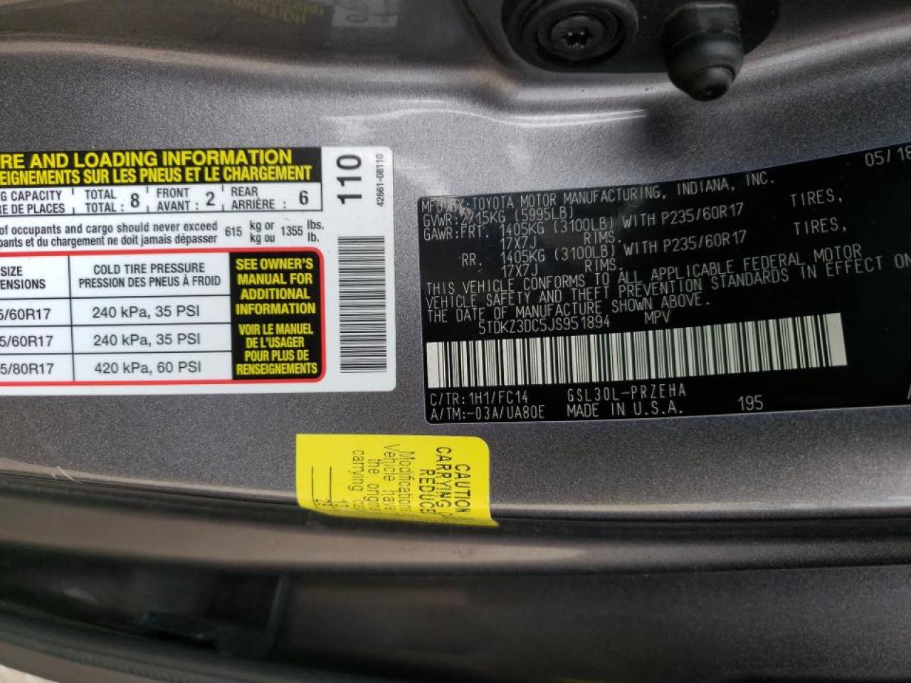 Photo 10 from auction – 2018 TOYOTA SIENNA LE with VIN 5TDKZ3DC5JS951894