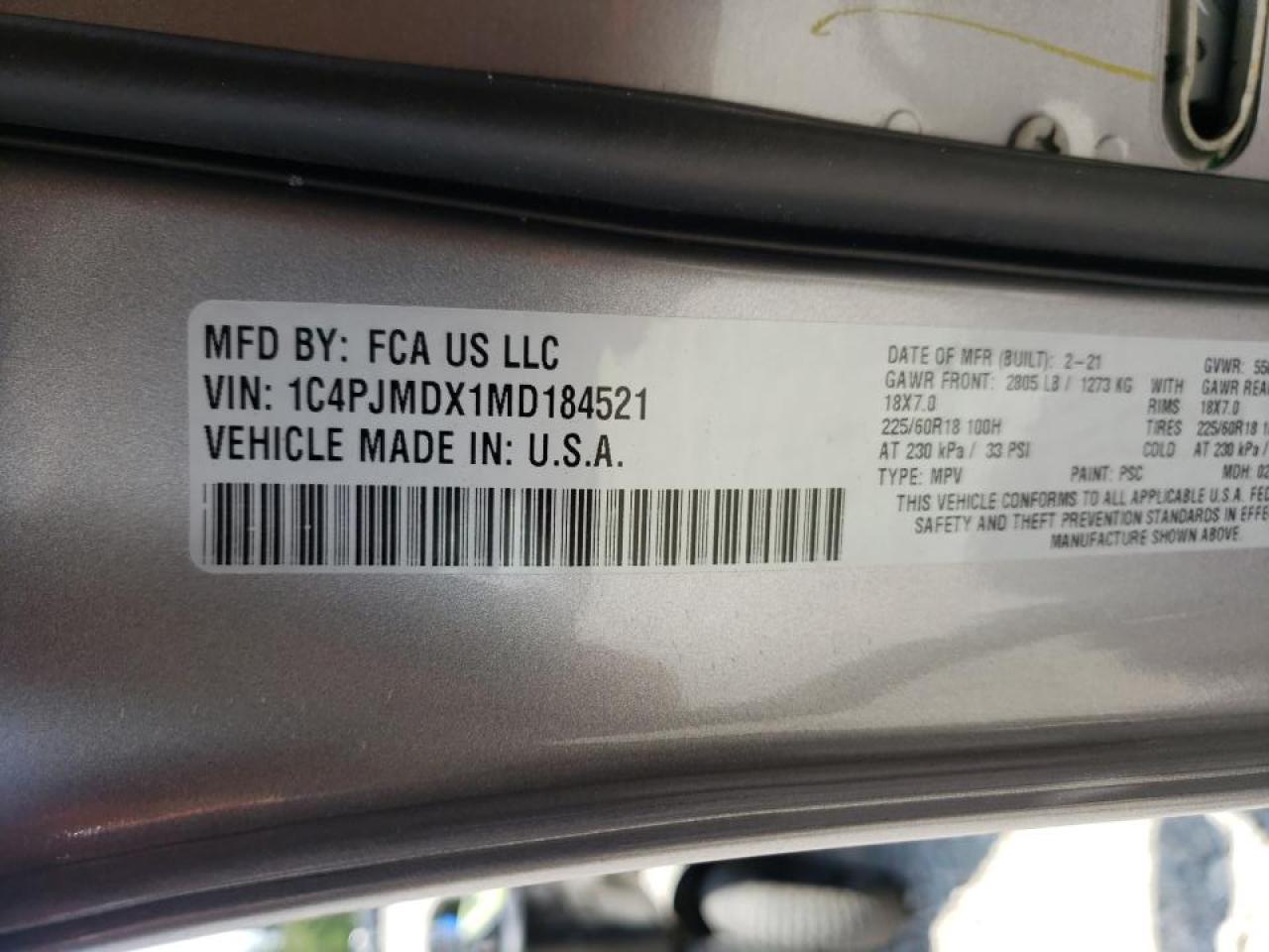 Photo 10 from auction – 2021 JEEP CHEROKEE L with VIN 1C4PJMDX1MD184521