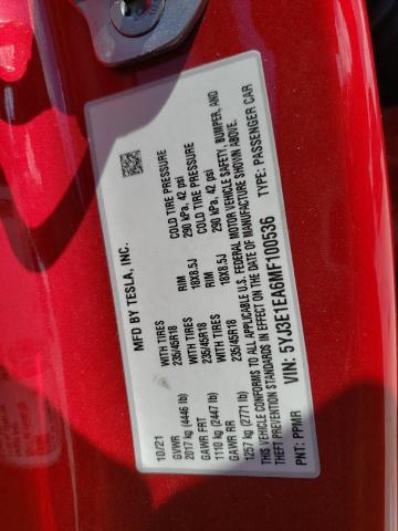 Photo 10 from auction – 2021 TESLA MODEL 3 with VIN 5YJ3E1EA6MF100536
