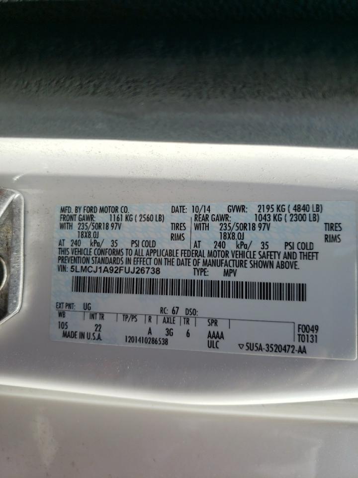 Photo 10 from auction – 2015 LINCOLN MKC with VIN 5LMCJ1A92FUJ26738