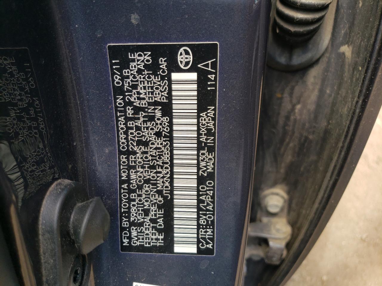 Фото 10 с аукциона – 2011 TOYOTA PRIUS с VIN JTDKN3DU8B5317698