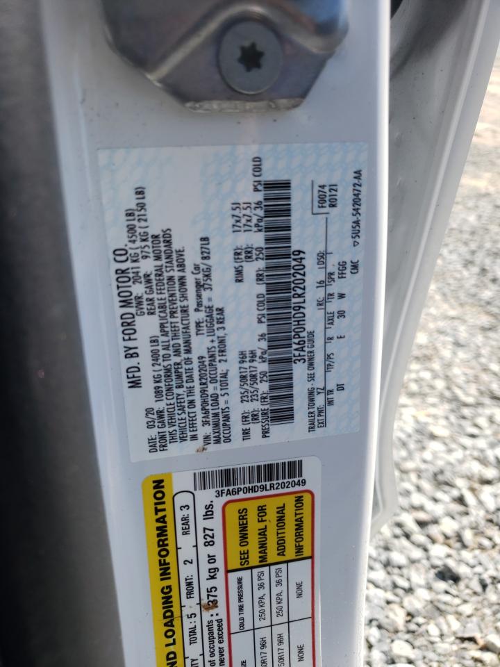 Photo 10 from auction – 2020 FORD FUSION SE with VIN 3FA6P0HD9LR202049