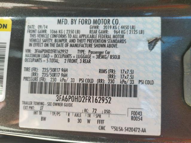 Photo 10 from auction – 2015 FORD FUSION SE with VIN 3FA6P0HD2FR162952