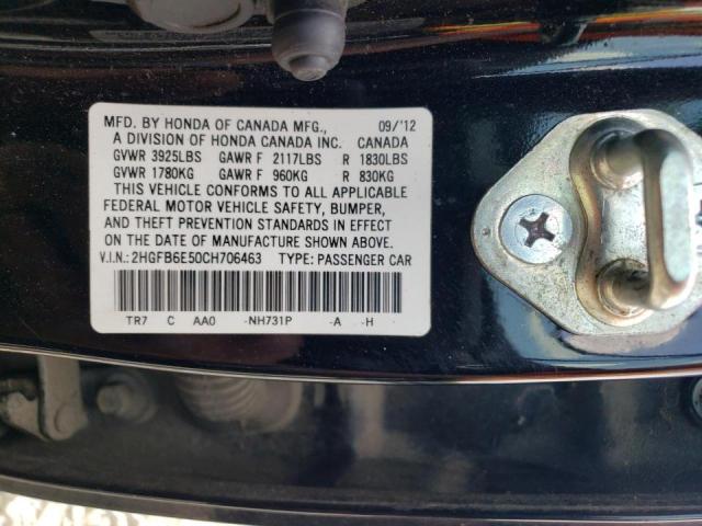 Photo 10 from auction – 2012 HONDA CIVIC SI with VIN 2HGFB6E50CH706463
