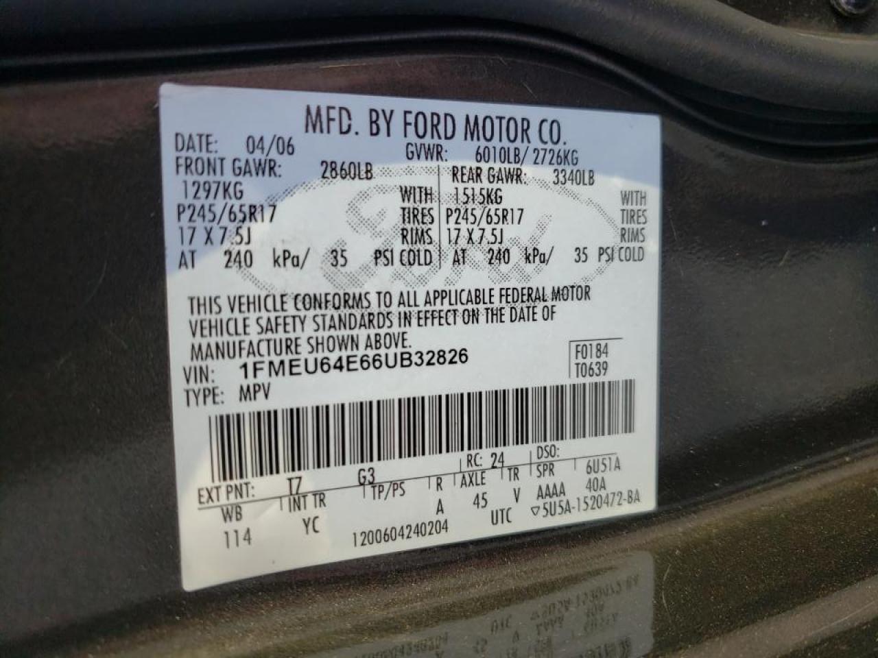 Photo 10 from auction – 2006 FORD EXPLORER E with VIN 1FMEU64E66UB32826