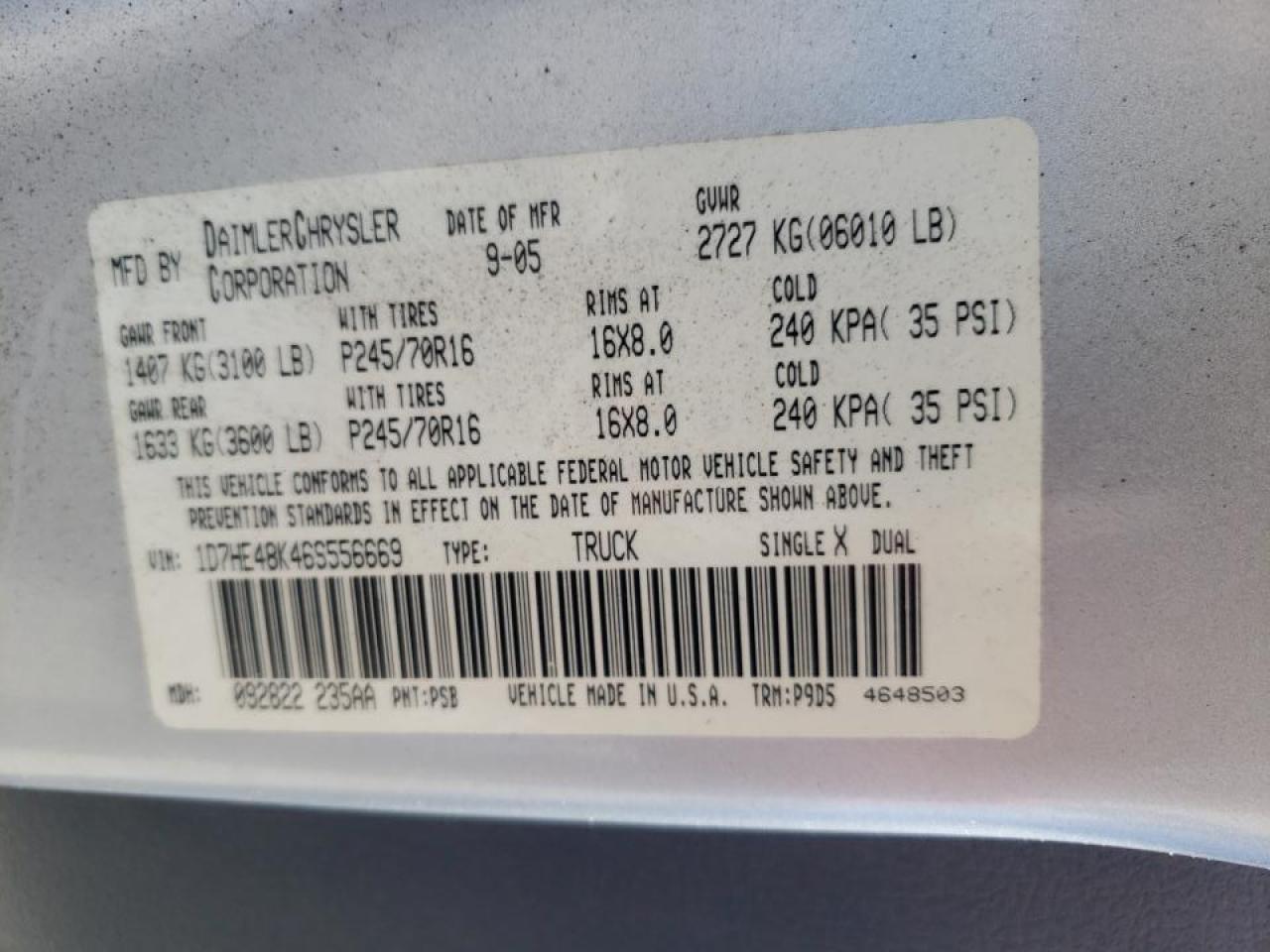 Photo 10 from auction – 2006 DODGE DAKOTA QUA with VIN 1D7HE48K46S556669