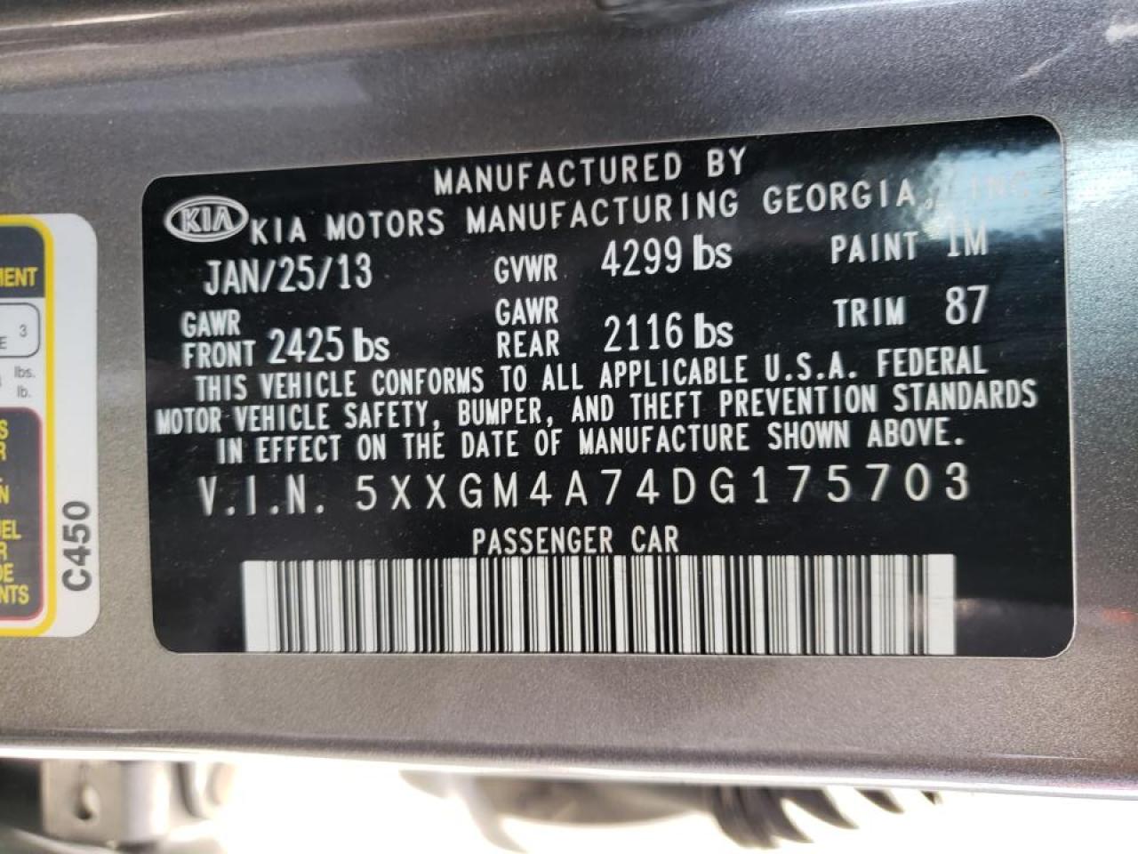 Photo 20 from auction – 2013 KIA OPTIMA LX with VIN 5XXGM4A74DG175703