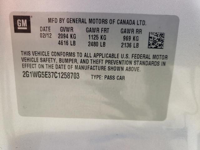Photo 10 from auction – 2012 CHEVROLET IMPALA with VIN 2G1WG5E37C1258703