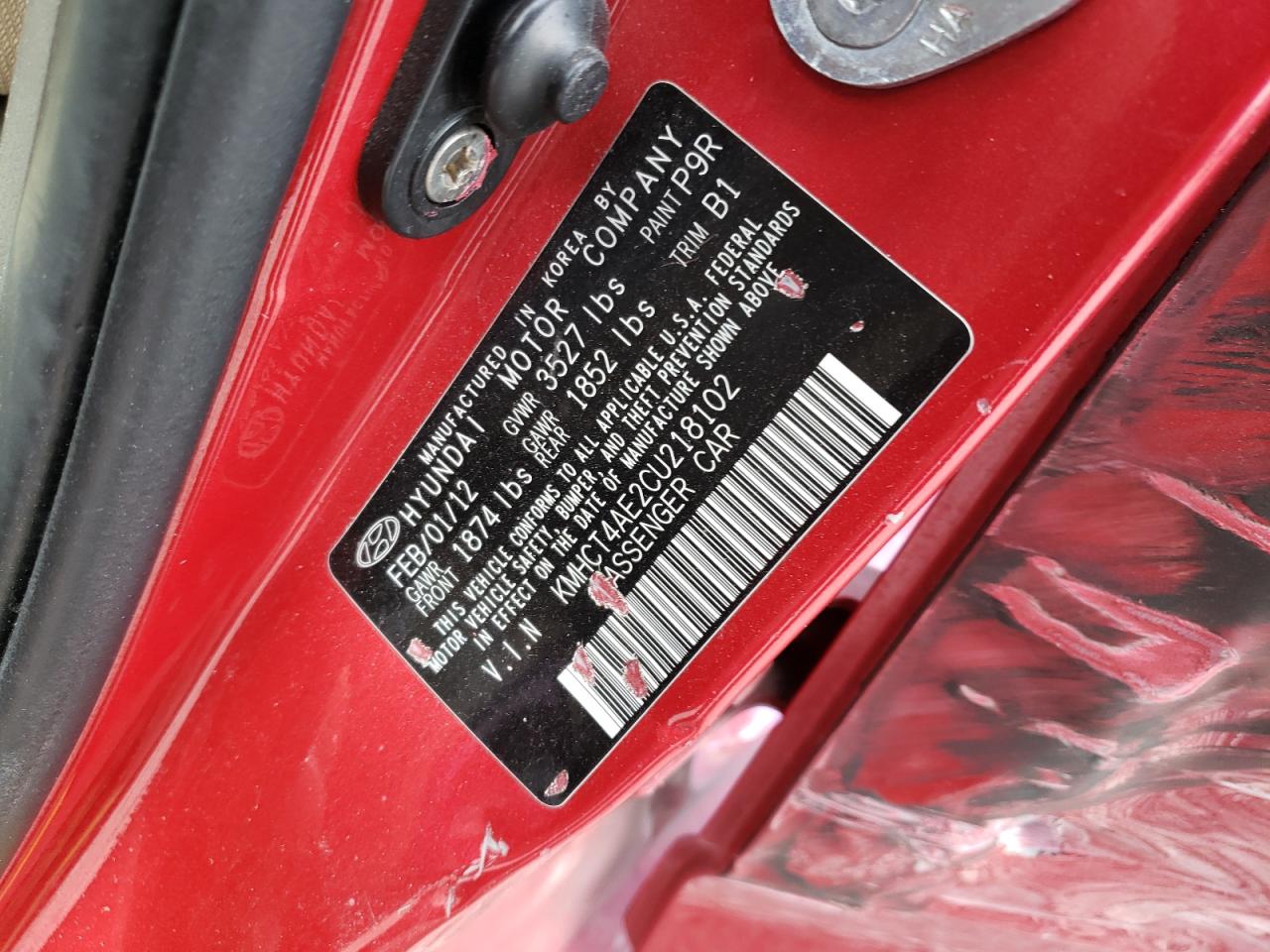 Photo 10 from auction – 2012 HYUNDAI ACCENT GLS with VIN KMHCT4AE2CU218102