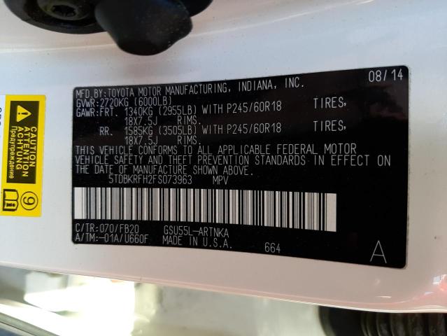 Photo 10 from auction – 2015 TOYOTA HIGHLANDER with VIN 5TDBKRFH2FS073963