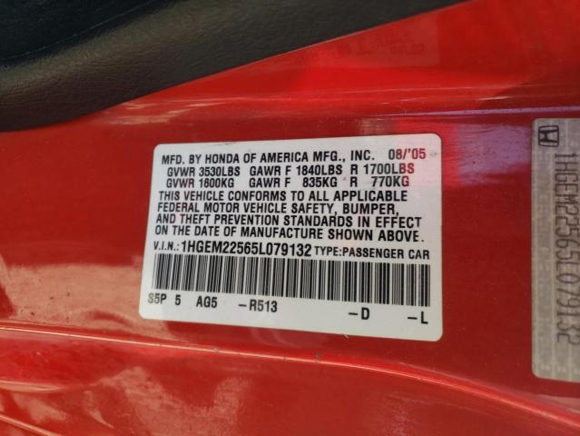 Photo 1 from auction – 2005 HONDA CIVIC LX with VIN 1HGEM22565L079132