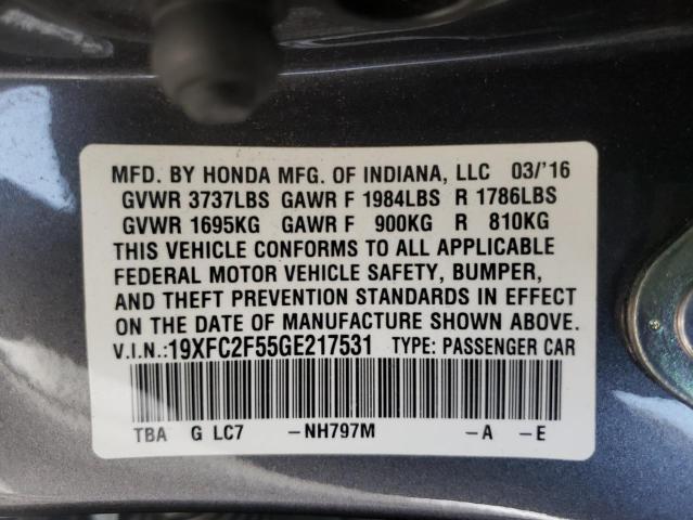 Photo 10 from auction – 2016 HONDA CIVIC LX with VIN 19XFC2F55GE217531