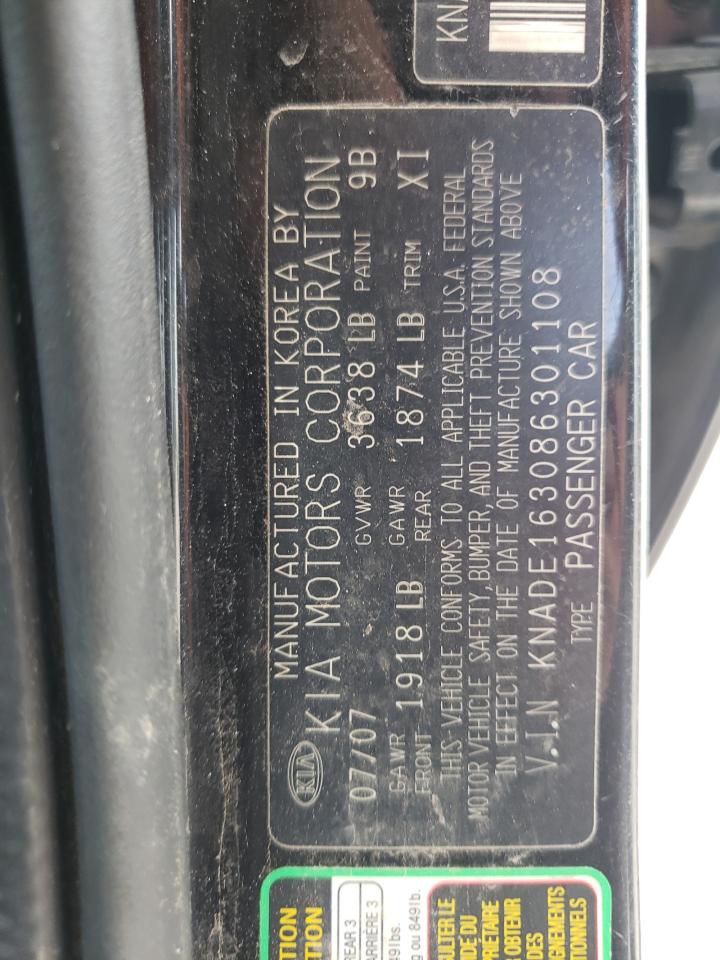 Photo 10 from auction – 2008 KIA RIO 5 SX with VIN KNADE163086301108
