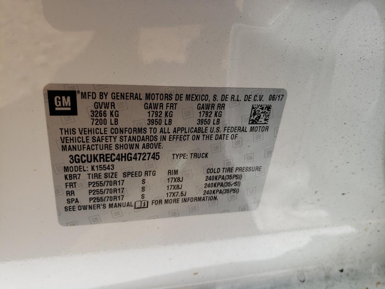 Photo 20 from auction – 2017 CHEVROLET SILVERADO with VIN 3GCUKREC4HG472745