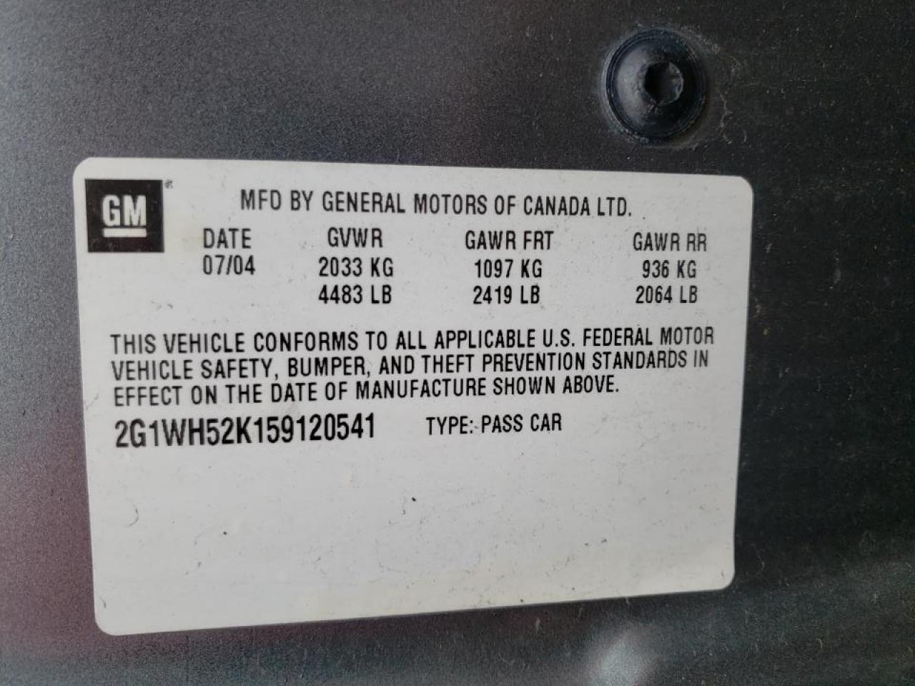 Photo 10 from auction – 2005 CHEVROLET IMPALA LS with VIN 2G1WH52K159120541