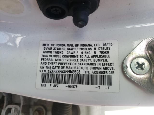 Photo 10 from auction – 2015 HONDA CIVIC with VIN 19XFB2F5XFE049693