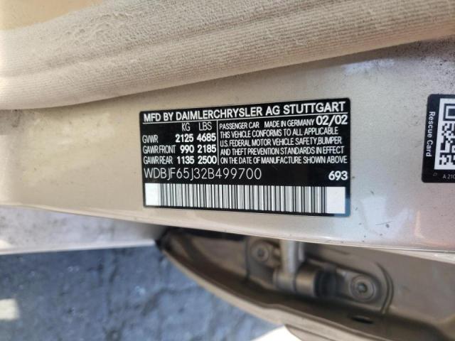 Photo 10 from auction – 2002 MERCEDES-BENZ E 320 with VIN WDBJF65J32B499700