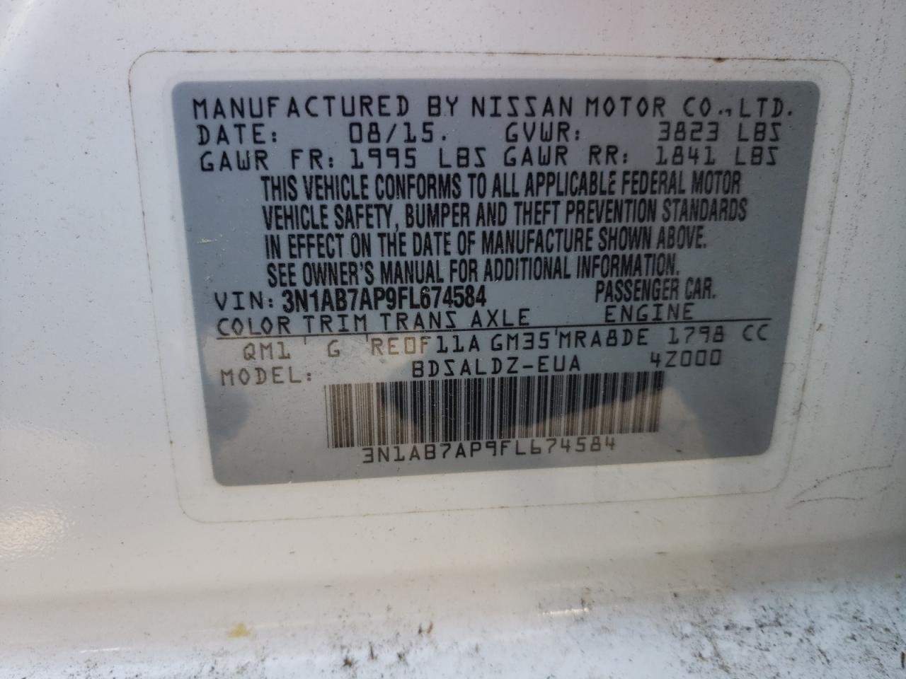 Photo 10 from auction – 2015 NISSAN SENTRA S with VIN 3N1AB7AP9FL674584