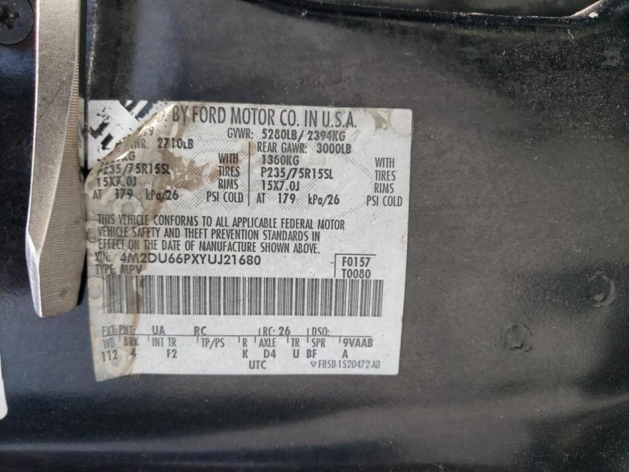Photo 10 from auction – 2000 MERCURY MOUNTAINEE with VIN 4M2DU66PXYUJ21680