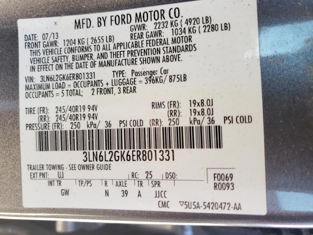 Photo 10 from auction – 2014 LINCOLN MKZ with VIN 3LN6L2GK6ER801331