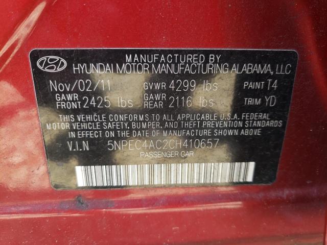 Photo 10 from auction – 2012 HYUNDAI SONATA SE with VIN 5NPEC4AC2CH410657