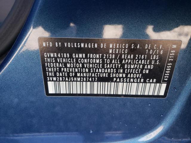 Photo 10 from auction – 2017 VOLKSWAGEN JETTA S with VIN 3VW2B7AJ5HM267417