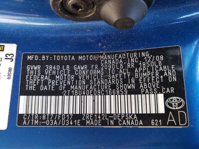 Photo 10 from auction – 2009 TOYOTA COROLLA BA with VIN 2T1BU40E09C166859