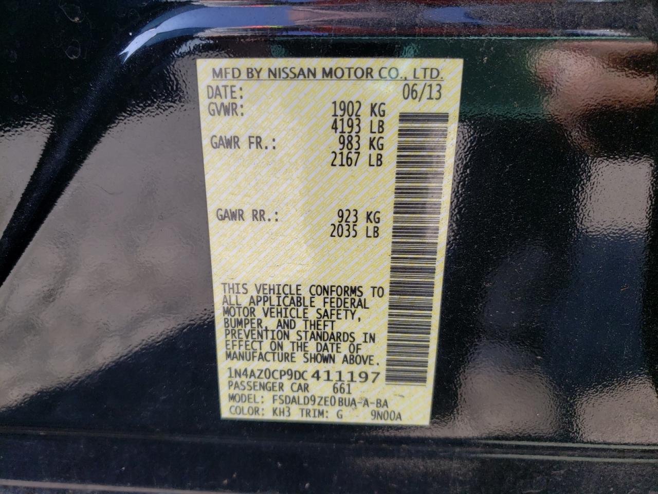 Photo 10 from auction – 2013 NISSAN LEAF S with VIN 1N4AZ0CP9DC411197