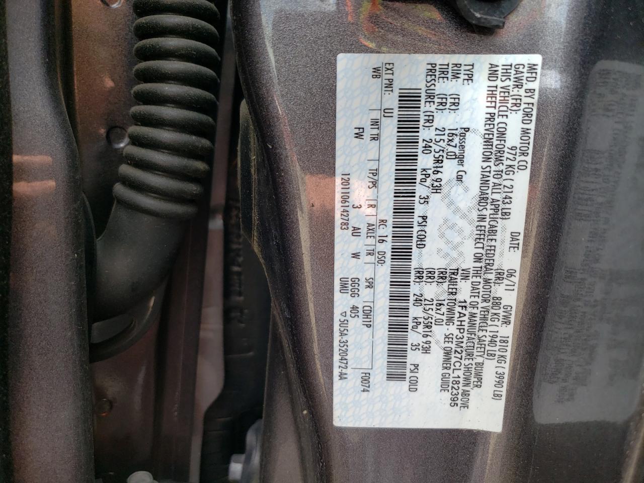 Photo 10 from auction – 2012 FORD FOCUS SEL with VIN 1FAHP3M27CL182395