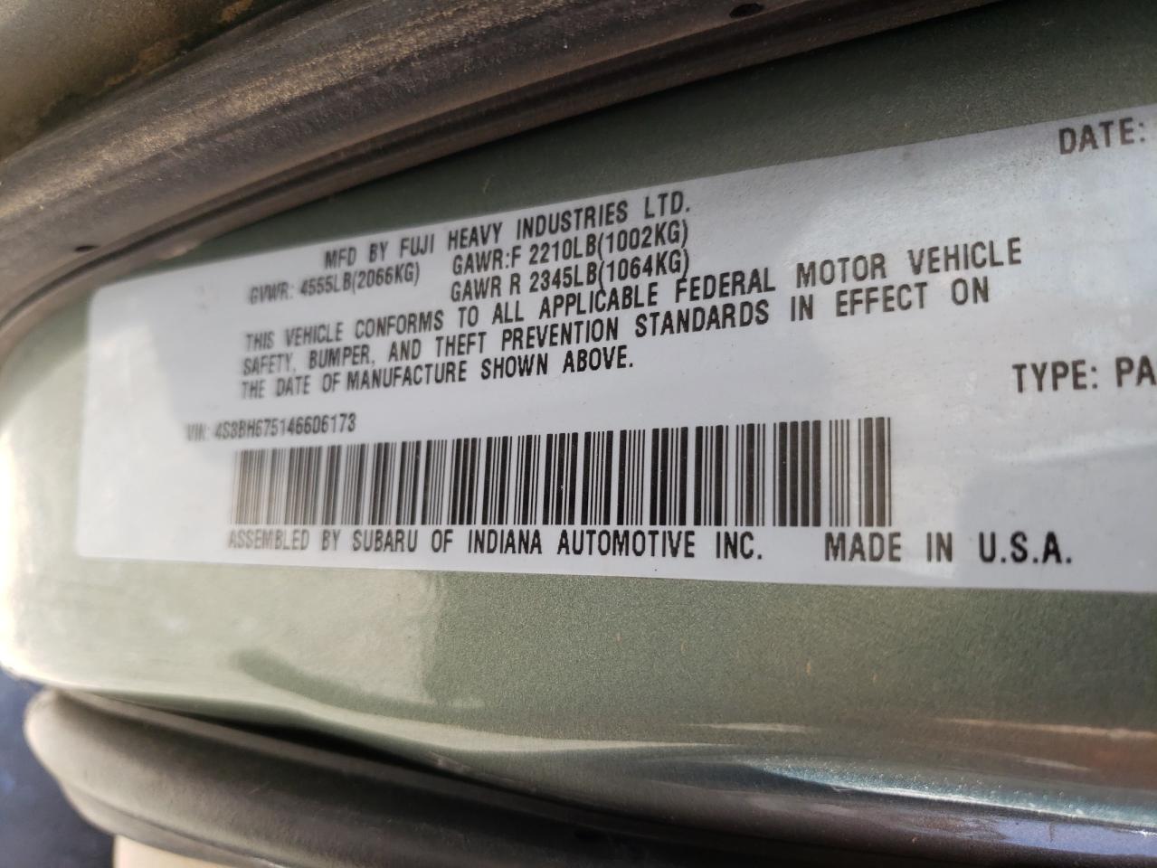 Photo 10 from auction – 2004 SUBARU LEGACY OUT with VIN 4S3BH675146606173