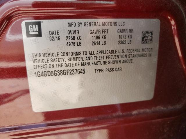 Photo 10 from auction – 2016 BUICK LACROSSE P with VIN 1G4GD5G38GF237645