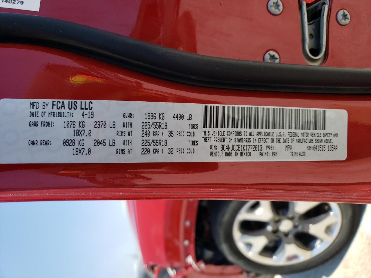 Photo 10 from auction – 2019 JEEP COMPASS LI with VIN 3C4NJCCB1KT772613