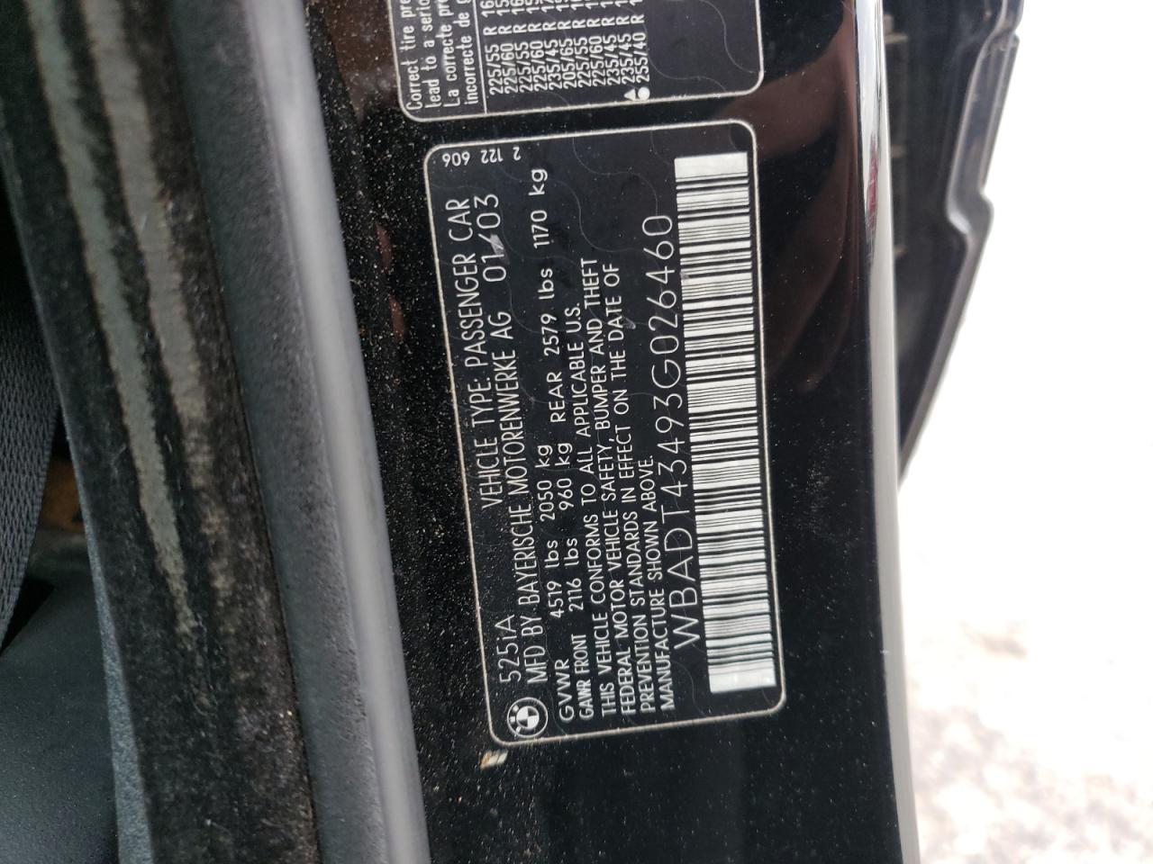 Photo 10 from auction – 2003 BMW 525 I AUTO with VIN WBADT43493G026460
