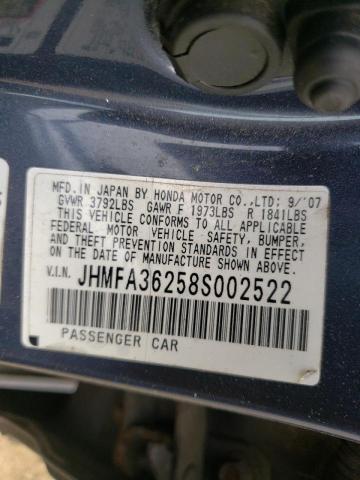 Photo 10 from auction – 2008 HONDA CIVIC HYBR with VIN JHMFA36258S002522