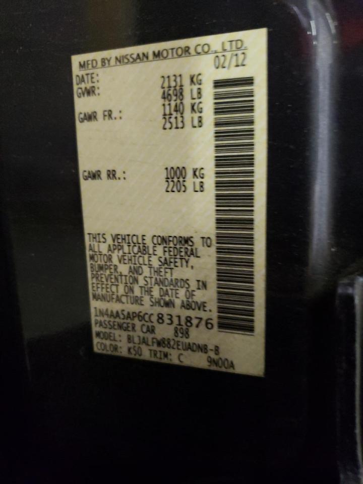 Photo 10 from auction – 2012 NISSAN MAXIMA S with VIN 1N4AA5AP6CC831876