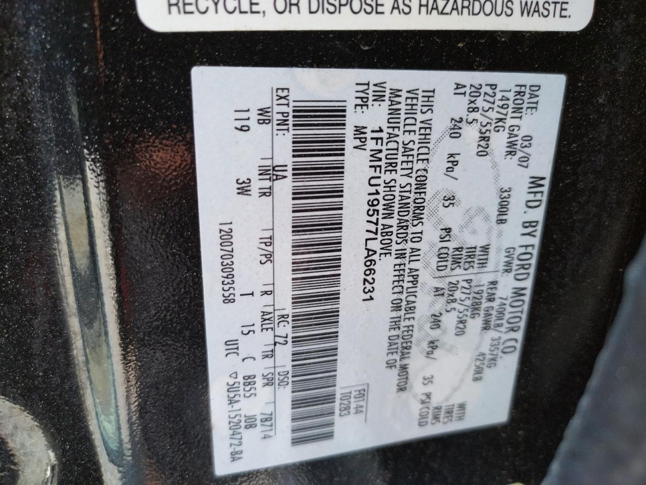 Photo 10 from auction – 2007 FORD EXPEDITION with VIN 1FMFU19577LA66231