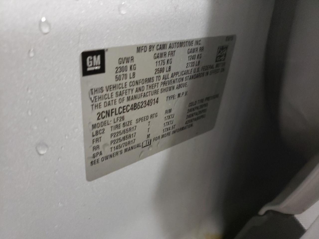Photo 10 from auction – 2011 CHEVROLET EQUINOX LS with VIN 2CNFLCEC4B6234914