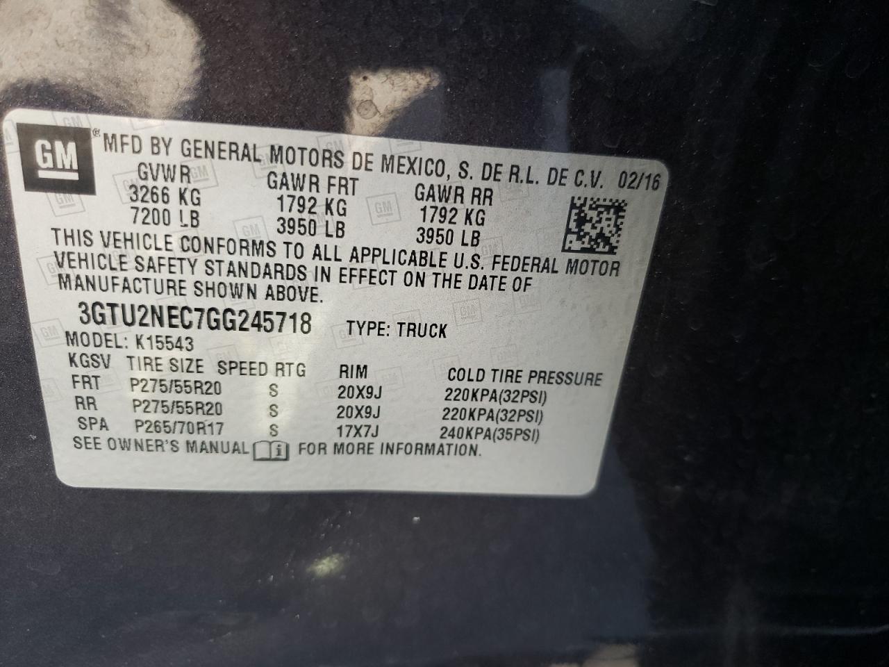 Photo 10 from auction – 2016 GMC SIERRA K15 with VIN 3GTU2NEC7GG245718