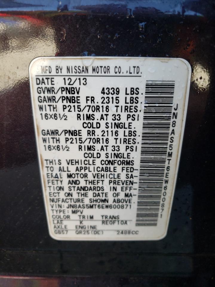Photo 10 from auction – 2014 NISSAN ROGUE SELE with VIN JN8AS5MT6EW600871
