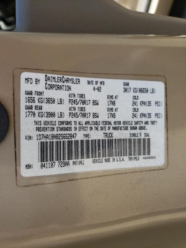 Photo 20 from auction – 2002 DODGE RAM 1500 with VIN 1D7HA18N82S662847